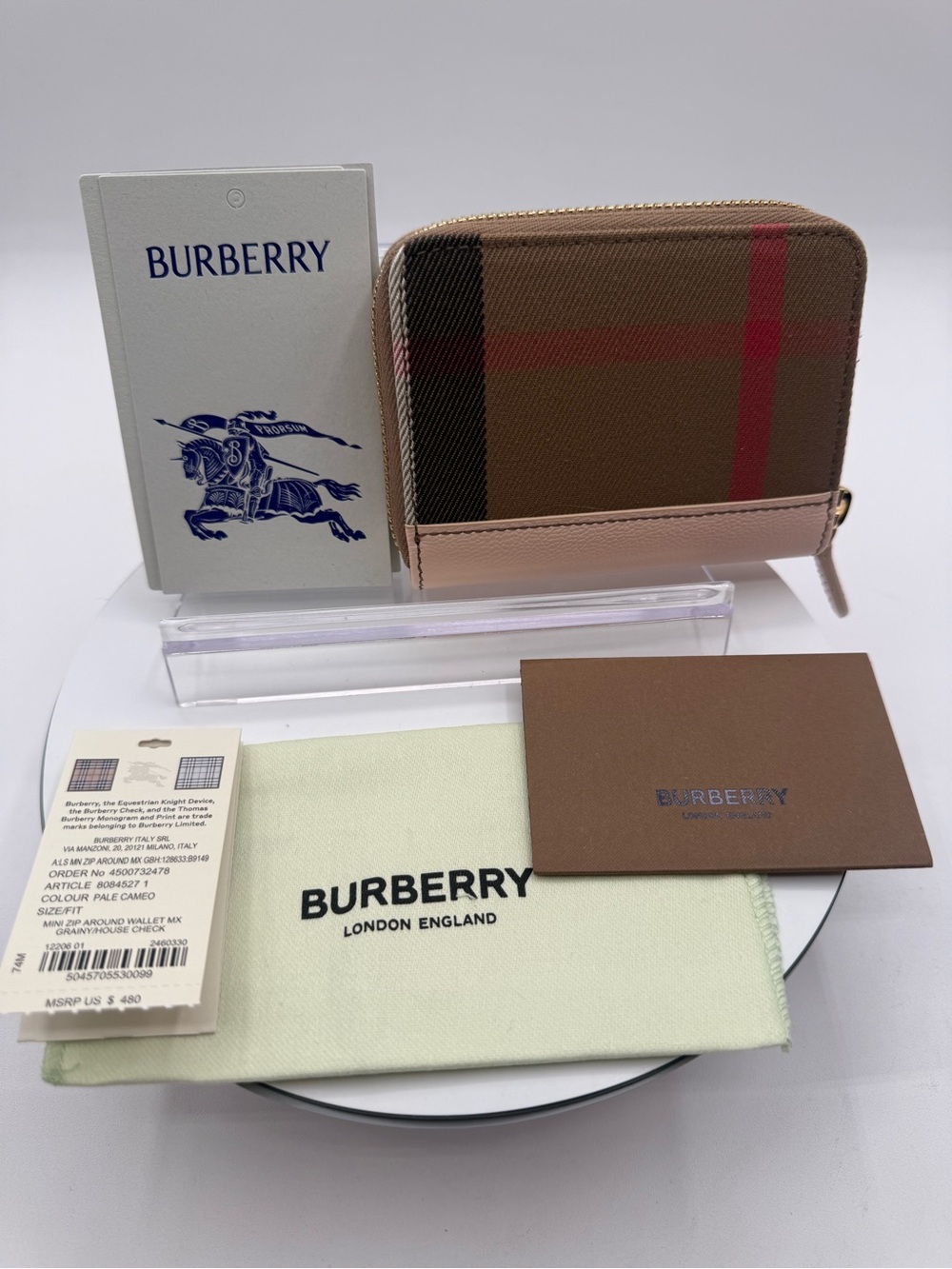 NWT Burberry mini Zip-Around house Check Wallet